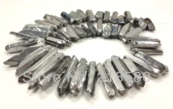 

H-TB24 Polished Smooth Titanium silverQuartz Rough Point Drilled Briolettes Beads 19-35mm 16 inch