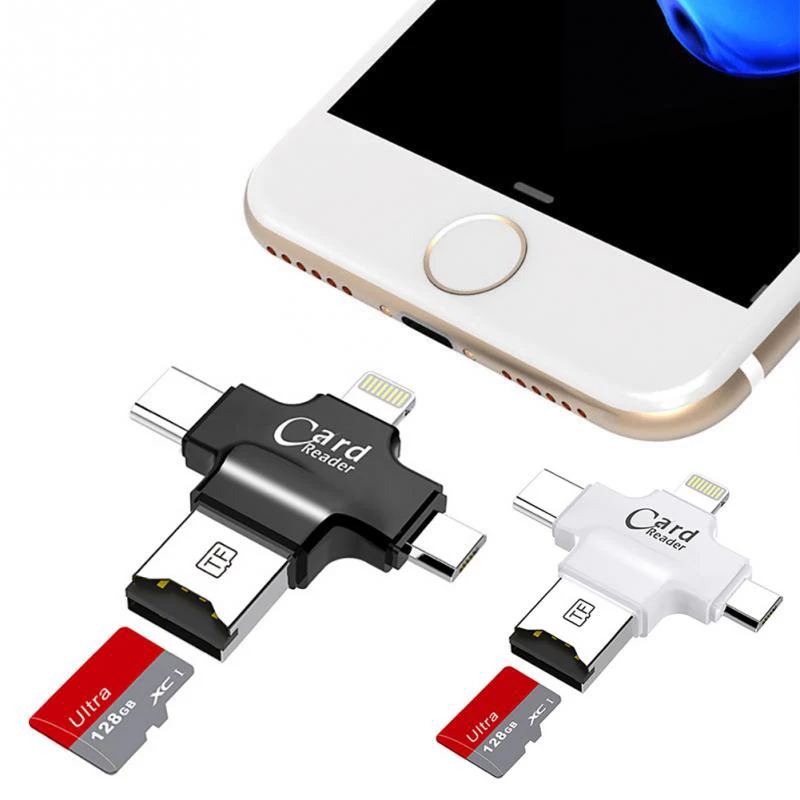 Многофункциональный считыватель карт 4 в 1 type-c/Lightning/Micro USB/USB 2,0 все в 1 Micro считыватель SD карт для iPhone 5/5s/6/6 plus/6s