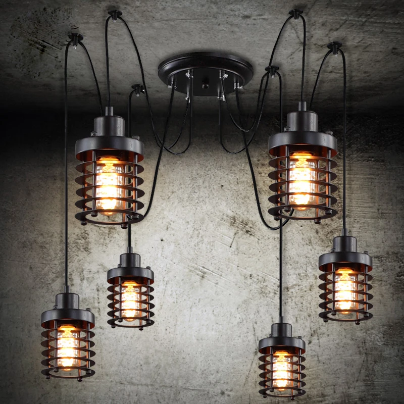 

6 arms Vintage industrial Nordic Chandelier Edison Bulb Loft Retro Ceiling pendant lamp Spider indoor Art Lights dining lamps