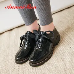 ANMAIRON/2019 г. туфли mary janes из лакированной кожи женская повседневная обувь с круглым носком, модная женская обувь размер 34-43 LY1958