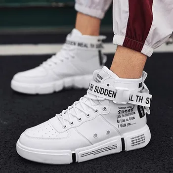 

AREQW Men's Fashion Casual Shoes High Top Sneaker 2019 Spring New Men Shoes High Quality Non-slip Walking Shoe Zapatillas