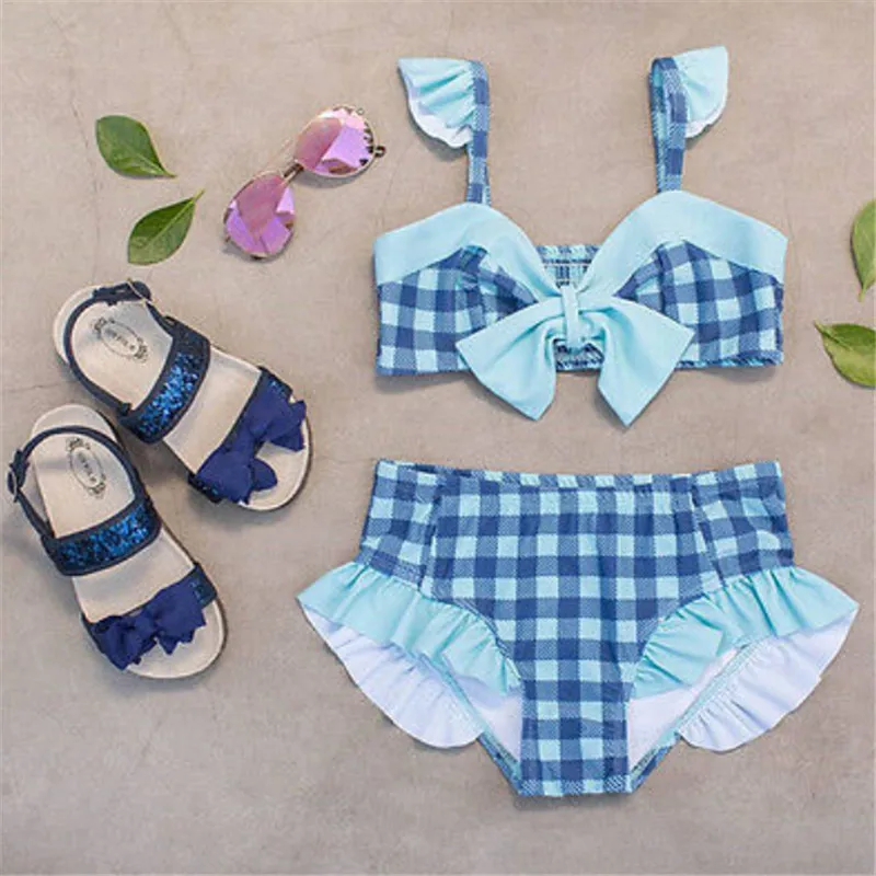 

Cute Plaid Swimsuit 2017 New Summer Children Split Two-piece Swimsuit Girls Bikini Girls Beautiful Bikini Children's Swimwear