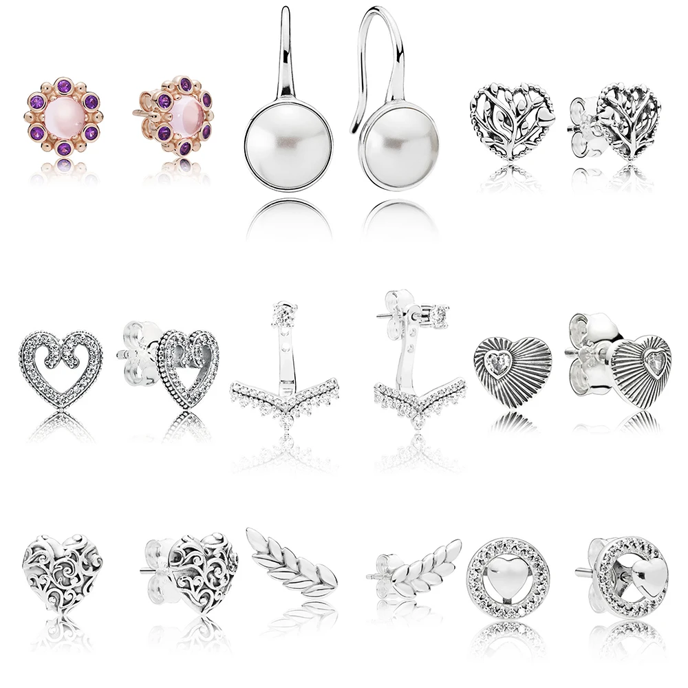 

Flourishing Hearts Stud Earrings 100% 925 Sterling Silver Heraldic Radiance Stud Earrings For Fashion Women Jewelry