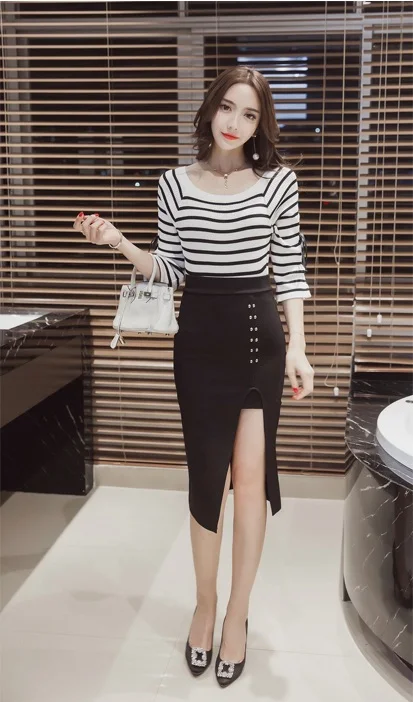MSSNNG 2018 Slim split high waist bag hip skirt long skirt elegant professional skirt step skirt (22)