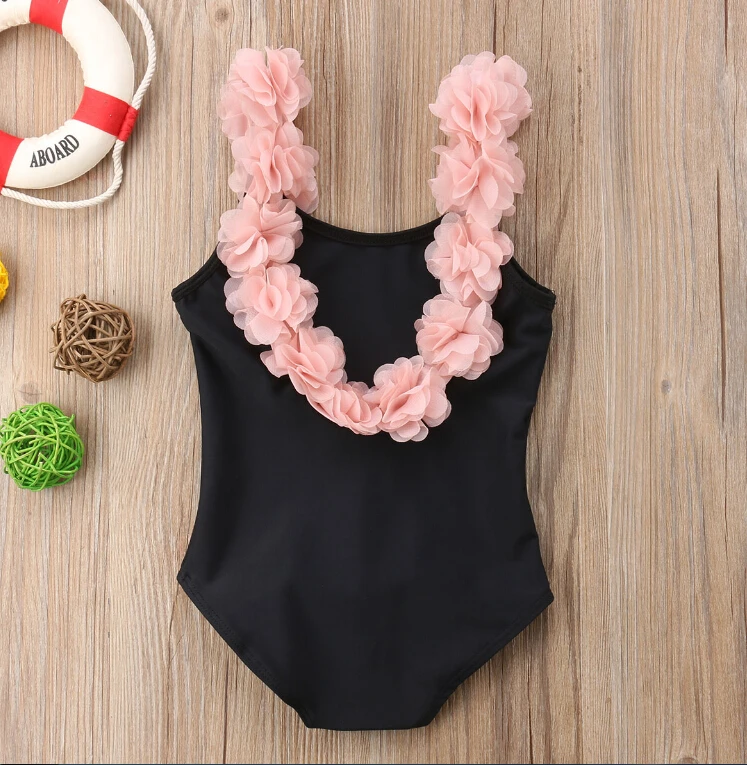 Flower Shoulder Strap Backless Swimwear Bodysuits Toddler Baby Girl