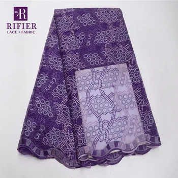 

Purple Colour Stones Embroidered African Net Lace Fabric 2019 New Fabshion Senegal Party Dresses Rhinestones Mesh Tulle Fabrics