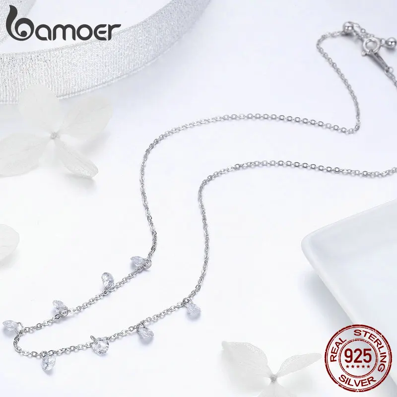 BAMOER Real 925 Sterling Silver Dazzling Cubic Zircon Round Circle CZ Pendant Necklaces for Women Sterling Silver Jewelry SCN299