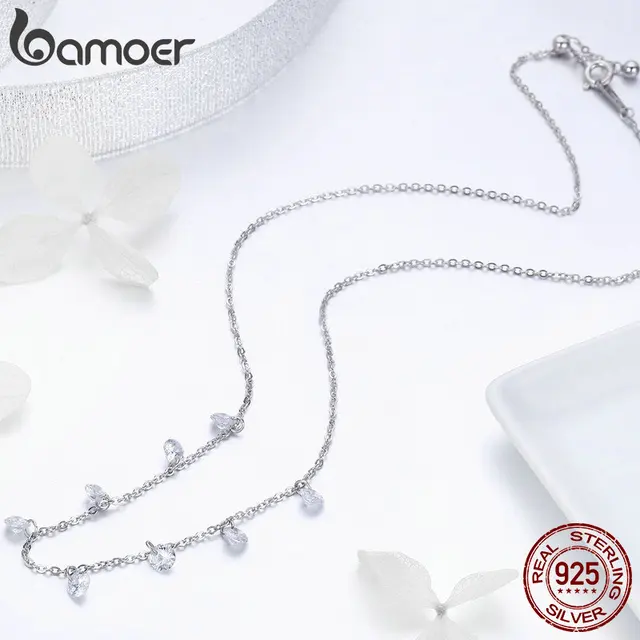 BAMOER Real 925 Sterling Silver Dazzling Cubic Zircon Round Circle CZ Pendant Necklaces for Women Sterling BAMOER Real 925 Sterling Silver Dazzling Cubic Zircon Round Circle CZ Pendant Necklaces for Women Sterling Silver Jewelry SCN299