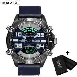 Спорт BOAMIGO часовой бренд Для мужчин модные спортивные часы Кварцевые наручные часы светодиодный цифровой водонепроницаемый кожаный