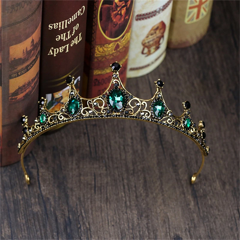 

Canner Gorgeous Green Crystal Wedding Bride Crown Birthday Party Retro Baroque Style Tiara Headband Hair Accessory C3