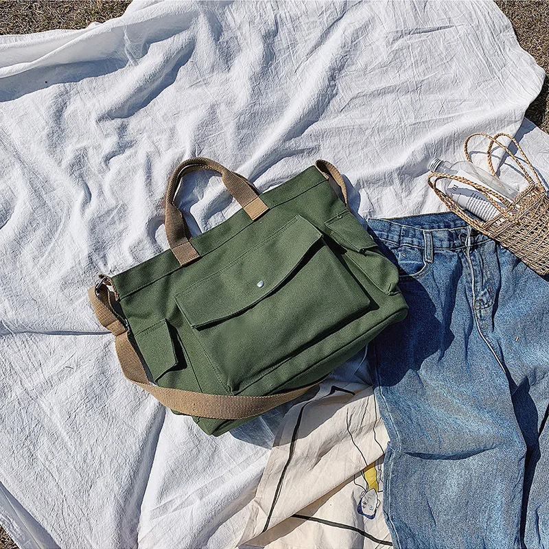 Женская Холщовая Сумка-тоут, школьная сумка для путешествий, Большая вместительная ручная сумка, Повседневная сумка для покупок, сумка - Цвет: Зеленый