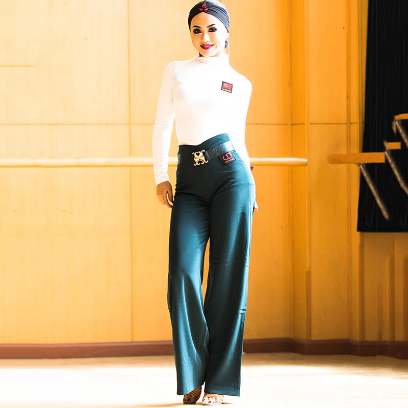 2018 Ballroom Latin Dance Pants Black Wide Leg Trousers Square Pant For Women Salsa Rumba Dancing Clothes Practice Wear DNV10092