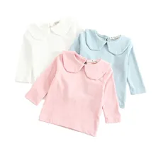 Осенняя одежда для маленьких девочек одежда для малышей белого и розового цвета Топы с длинными рукавами и воротником лотоса для маленьких девочек детская одежда Топ