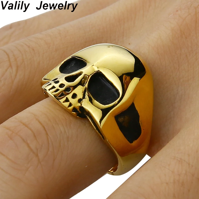 Valily Jewelry Для мужчин, Винтажное кольцо Череп моторный Байкер Серебро половина Alien кольцо с черепом Нержавеющая сталь золотистый и черный кольца для Для мужчин