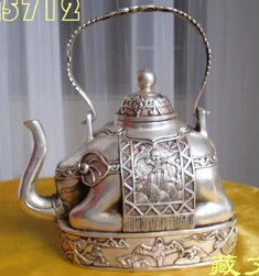 

WBY++++ free shipping Tibetan buddhist bronze coated silver elephant shape figure teapot 13 cm