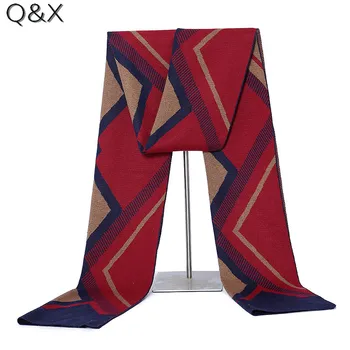 

SC96 2017 Faux Cashmere Warm Winter Designer Fashion Striped Men Thick Shawl Long Black Grey Red Male Ring Scarf