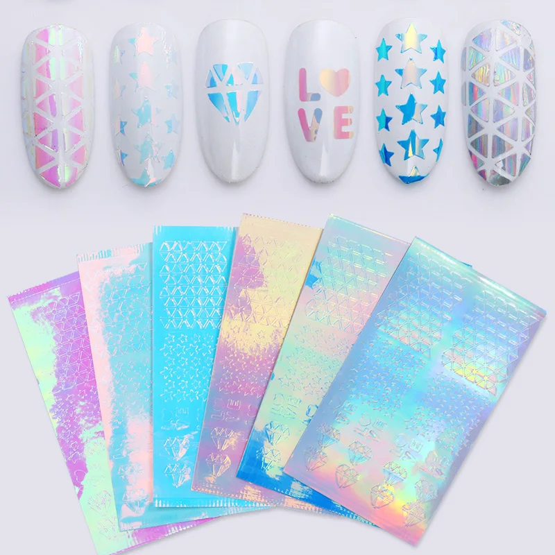 

1 Sheet Holographic AB Color 3D Hollow Nail Sticker Star Nail Art Adhesive Transfer Sticker Nail Decoration