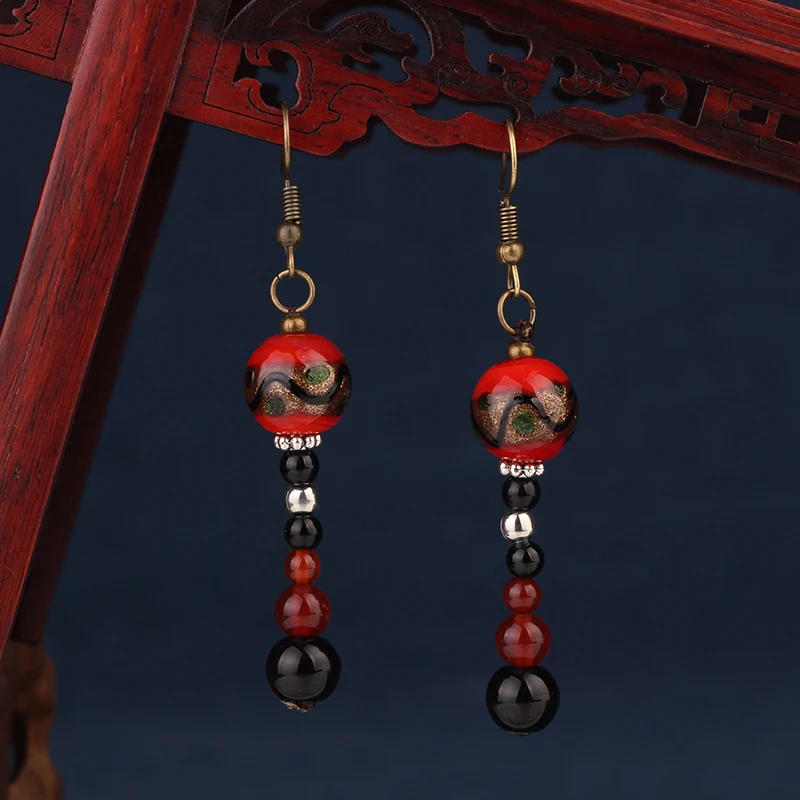 

NEW MYWINY OWN DESIGN colorful glass glazed vintage ethnic earrings women,red and black green nature beaded earrings
