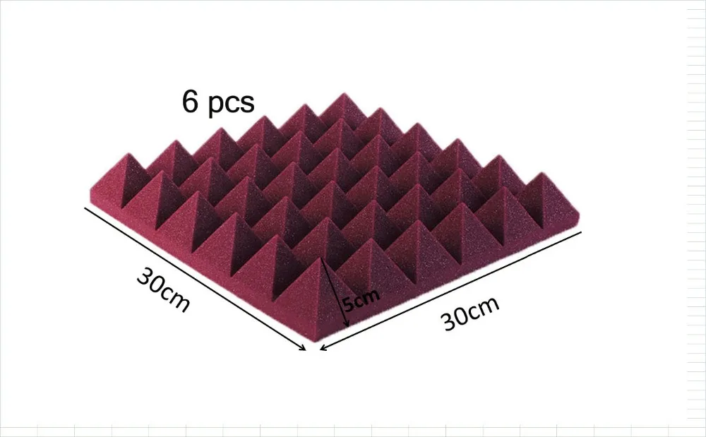 6 шт. акустический звук снижение пенопластовая панель пирамидальной формы для студи Cutton в бордовом цвете/размер может быть индивидуальным