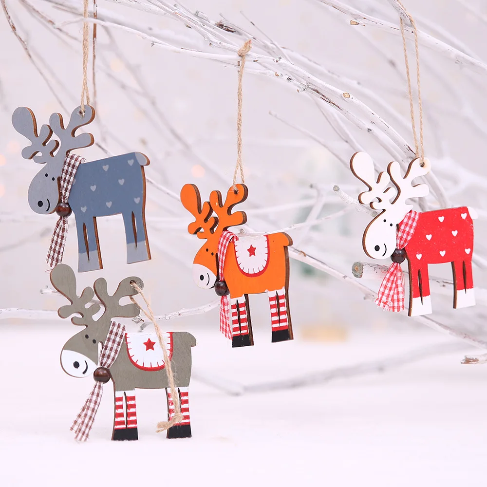 

Wooden Elk Christmas Tree Pendant Reindeer Christmas Tree Hanging Ornaments Wood Deer Xmas Decoration Navidad 2020 New Year