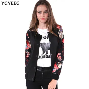 

YGYEEG New Brand Autumn Jackets Print Coat Cool Outwear Floral Jacket Black Covered Button Coats Streetwear Casual Women Tops