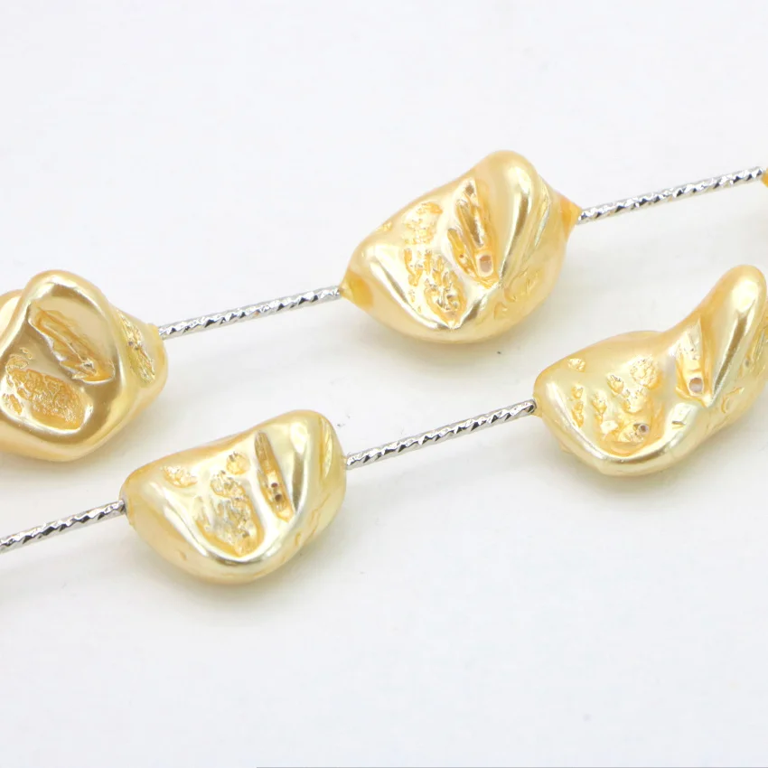 2 Irregularly shell Golden Pearl Necklace Chain sweater chain (10)