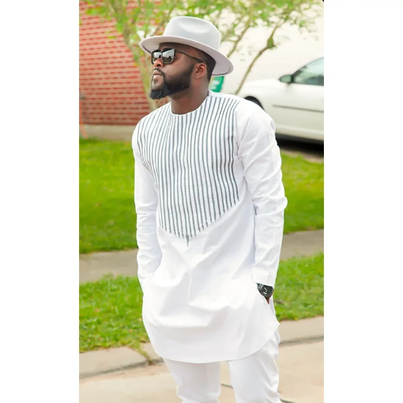 

The new 2019 African line print round-neck long-sleeve pullover T-shirt for men