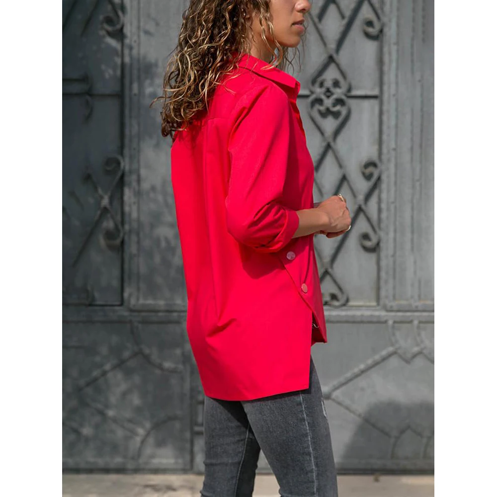 Split Hem Button Detail Tunics Women 5XL Plus Size Chiffon Shirt Casual Turn-down Collar Long Sleeve Women Blouses Summer Tops Split Hem Button Detail Tunics Women 5XL Plus Size Chiffon Shirt Casual Turn-down Collar Long Sleeve Women Blouses Summer Tops