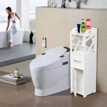 

3-Tier Bathroom Storage Cabinet PVC Toilet Furniture Shelf with 2 Doors E5M1