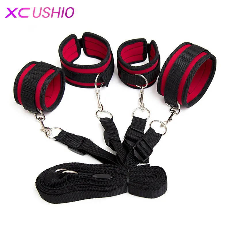  Adult Game Bdsm Bondage Under Bed Restraint Belt Sex Nylon Hand Ankle Cuffs Bed Love Kit Sex Toys f
