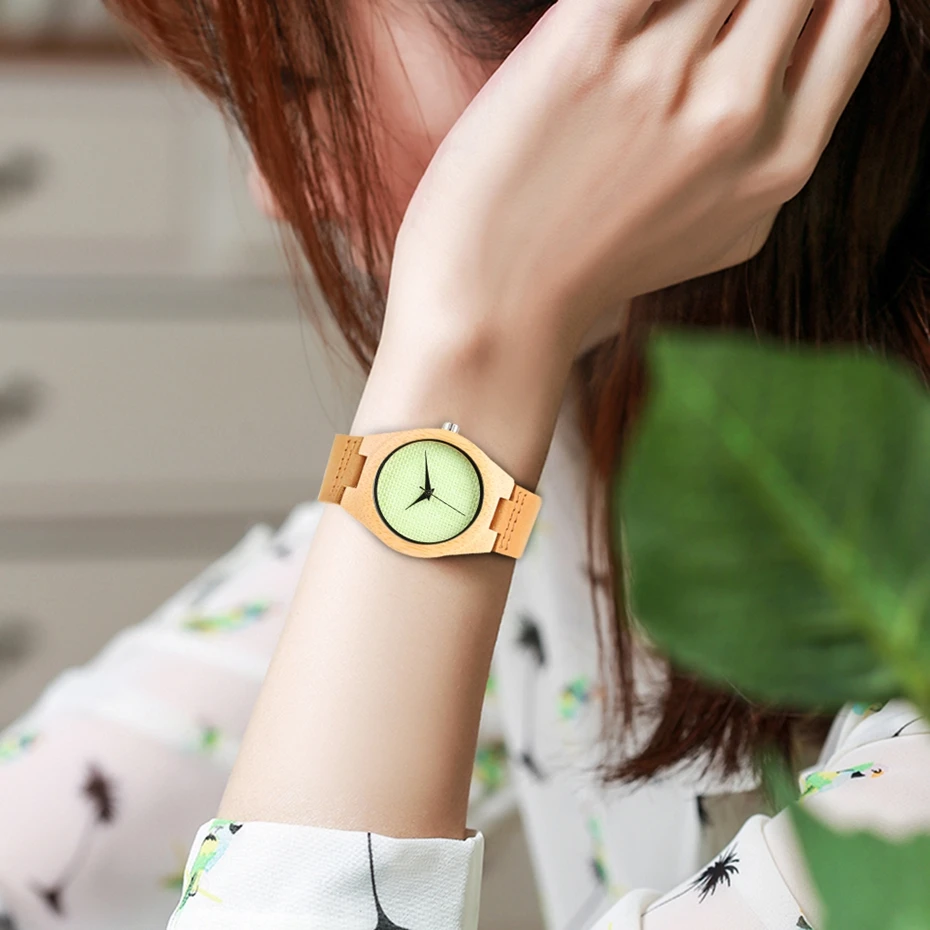 Fresh GreenBeige Nylon Dial Women's Novel Bamboo Analog Watch Minimalism Wood Female Genuine Leather Clock Reloj de madera 2017 2018 Christmas Gifts for Women Girls (15)