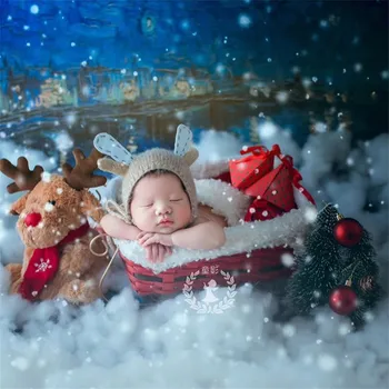 

New Newborn Photography Christmas Props for Photo Shoots Handmade Christmas Sleigh Newborn Posing Sofa Wood Woven Basket Props