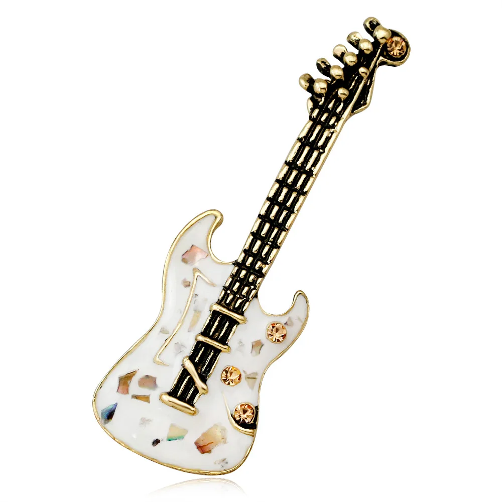 

Creative Natural Shell Enamel Musical Guitar Pins And Brooches Hiphop Rock Guitar Pins Jewelry Scarf Hat Bag Pin Accessories