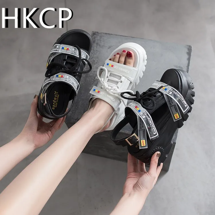 

HKCP summer's new thick-soled loin and sandal with fish-snout buckle go well with Roman women's shoe trend C112