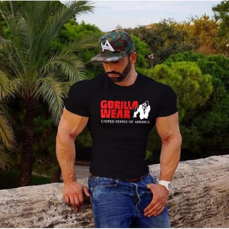 Summer Men's T-shirt animal cartoon printed Hip Hop Fitness Men Shirt Bodybuilding Tee Short Sleeve Muscle Tops Stylish | Мужская