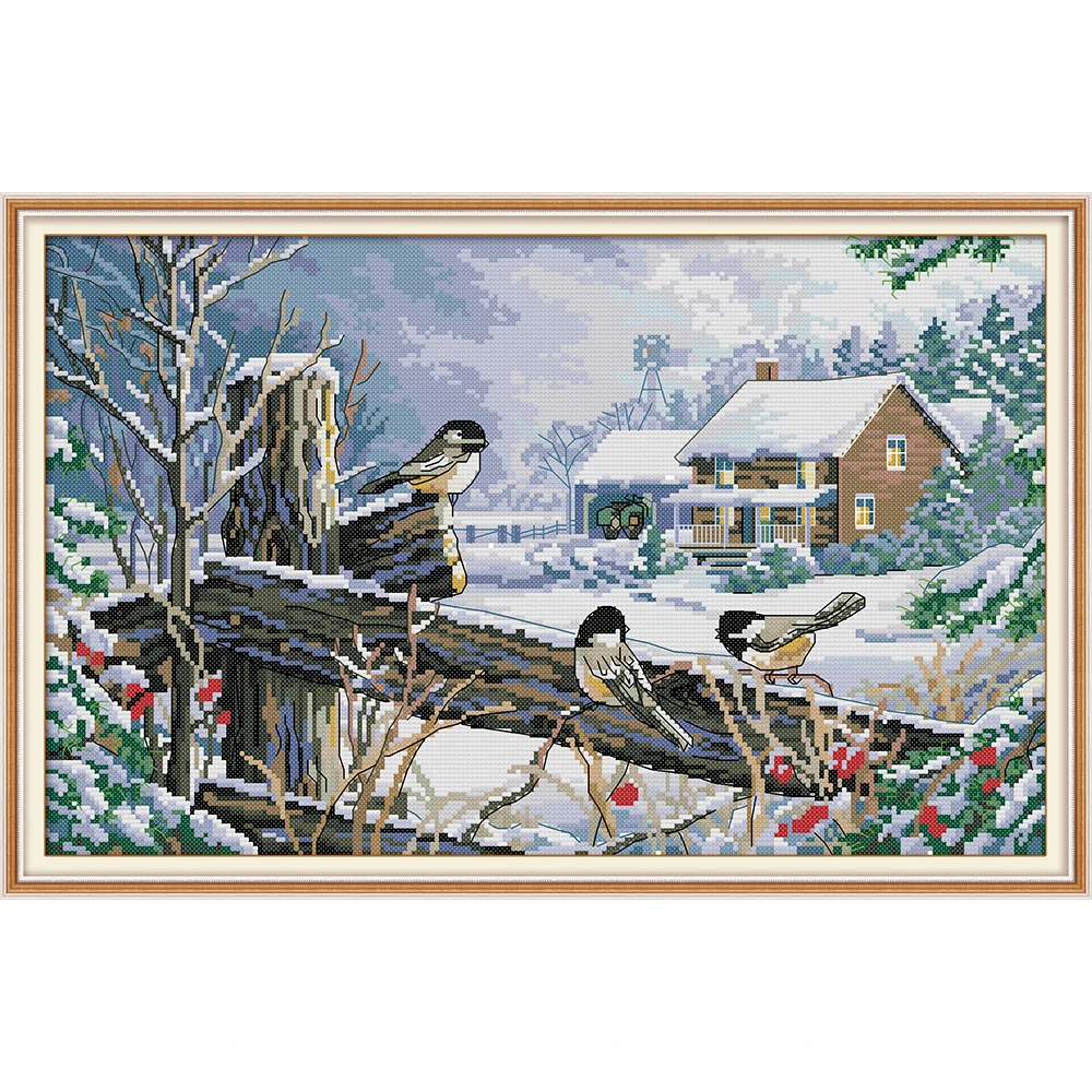 

Joy Sunday Bird on the fence Chinese cross stitch kits Ecological cotton clear printed 11CT DIY gift wedding decoration for home