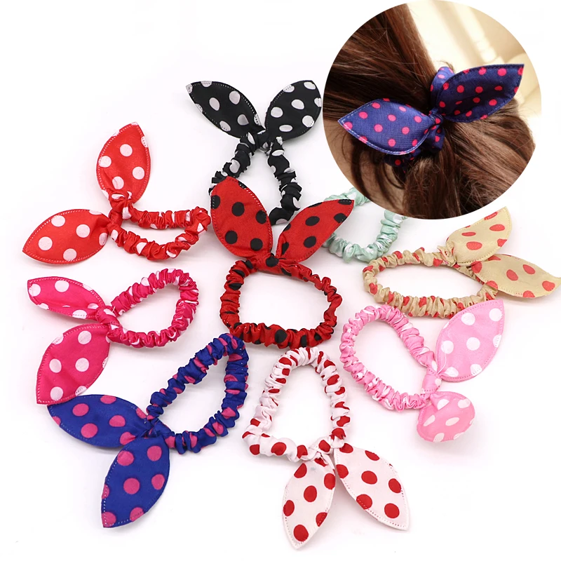 8Pcs Styling Tools For Hair Braid Polka Fabric Dot Trip Care Hair Bands Elastic Ring Trinkets Rabbit Ears Tie Hair Accessories