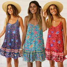 ARiby 2019 Summer New Women's Dress Sexy Chiffon Sling Lotus Leaf Edge Printed Casual A-Line Sleeveless Mini O-Neck Dress ARiby 2019 Summer New Women's Dress Sexy Chiffon Sling Lotus Leaf Edge Printed Casual A-Line Sleeveless Mini O-Neck Dress