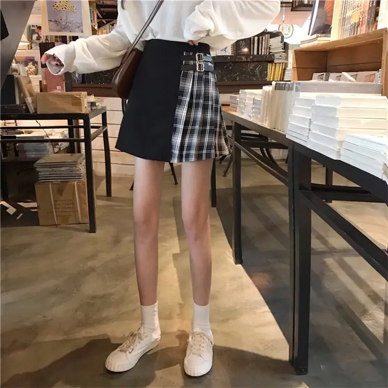 Woherb Юбки Женская Корейская одежда летняя винтажная клетчатая мини-юбка с высокой талией повседневная юбка в складку 20958