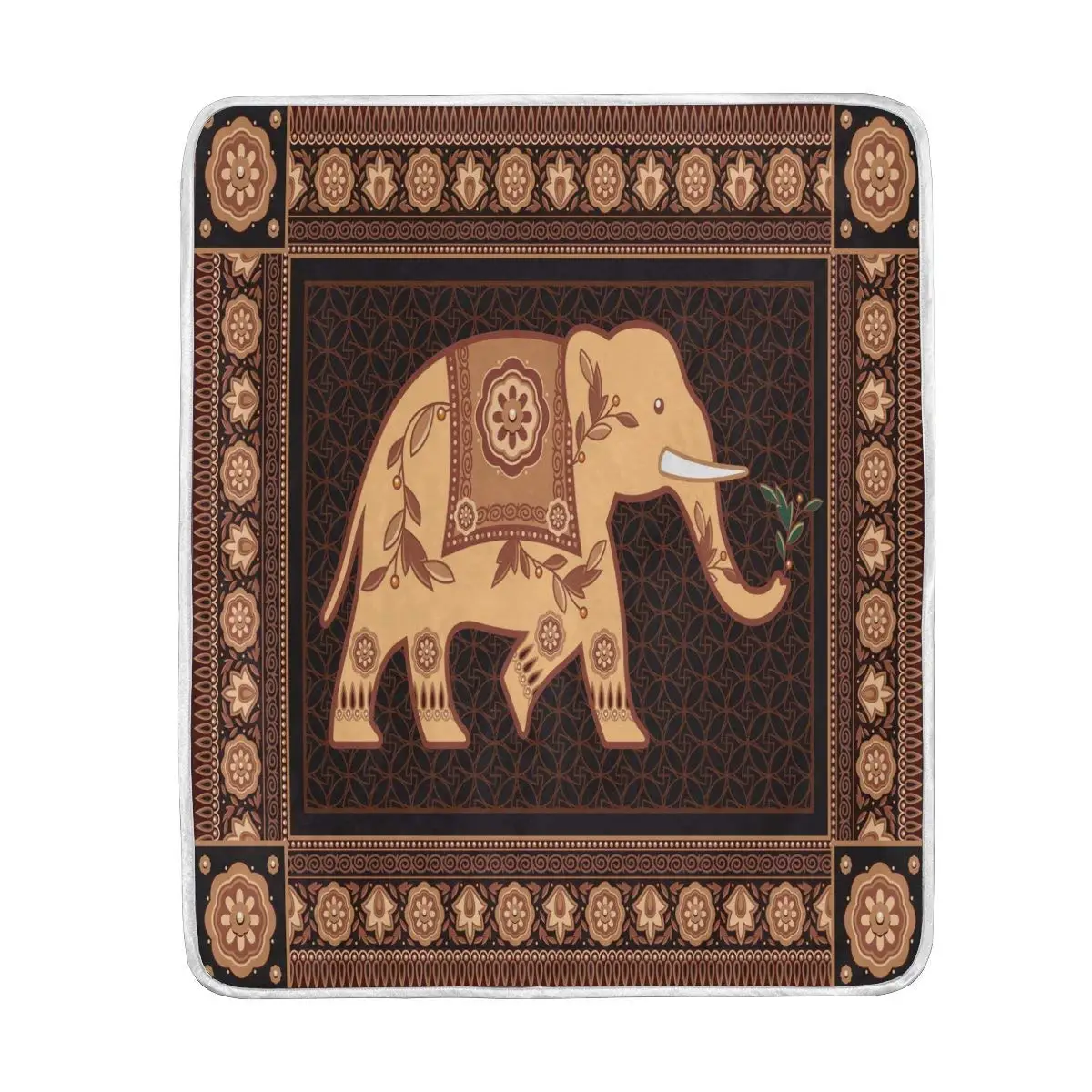 Vintage Indian Elephant Brown Blanket Soft Warm Cozy Bed Couch ...