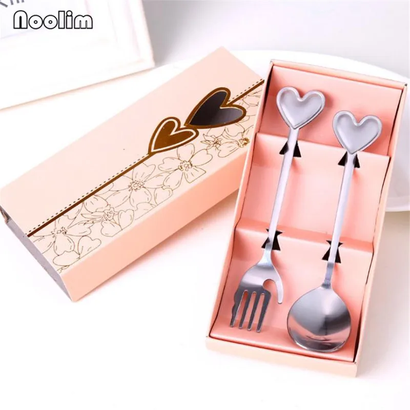 10sets Love Heart Coffee Spoon Palm Fork Set Creative Wedding Party Favors Tableware Gifts For Guests | Дом и сад