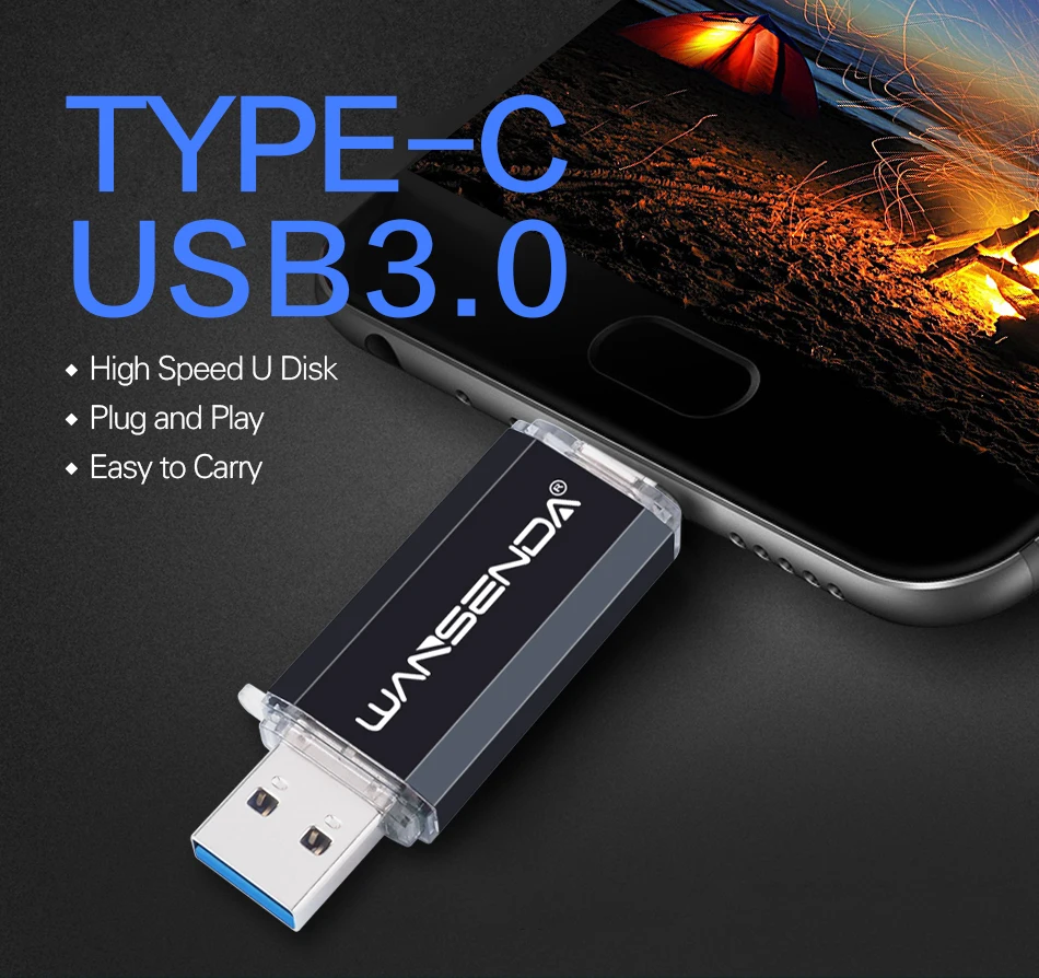 WANSENDA USB флеш-накопитель type-C USB3.0 для type-c/PC 512GB 256GB 128GB 64GB 32GB 16GB внешний накопитель 2 в 1 Pendrive