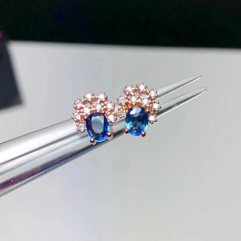 

Blue sapphire gemstone stud earrings for women silver jewelry natural gem real 925 silver gold color lucky birthstone girl gift