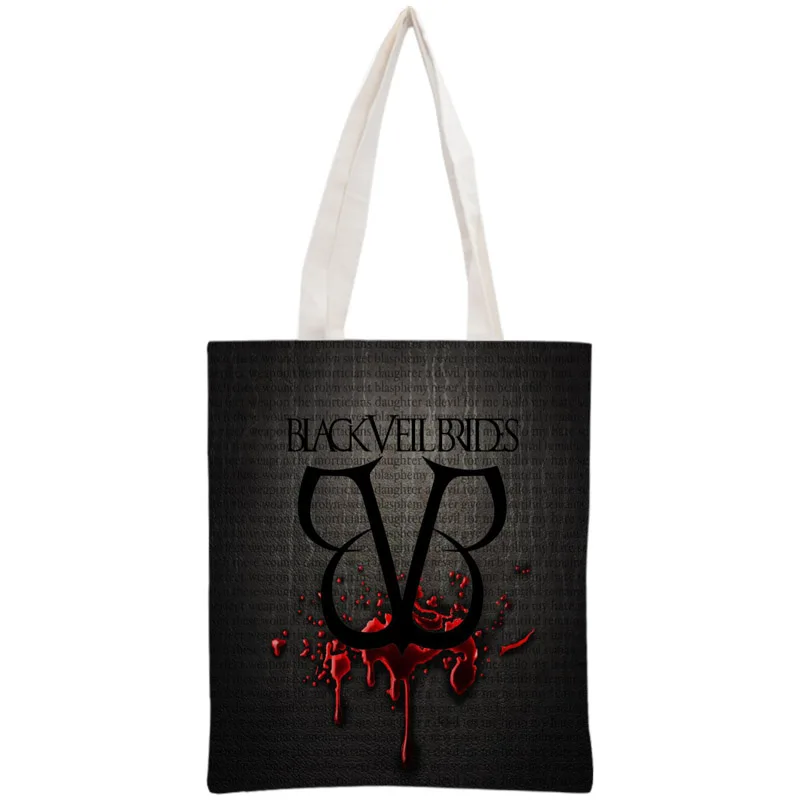 

Custom Black Veil Brides Tote Bag Reusable Handbag Women Shoulder Pouch Foldable Canvas Shopping Bags 30x35cm Two Sides