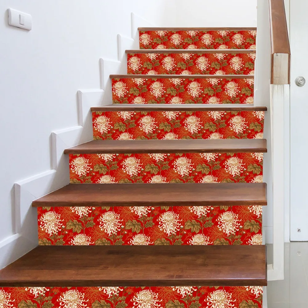 

Imitation floral cloth Pattern Wall Tile Stairs Stickers Removable Pvc Wall Sticker Waterproof Mural Poster For Room Stairway