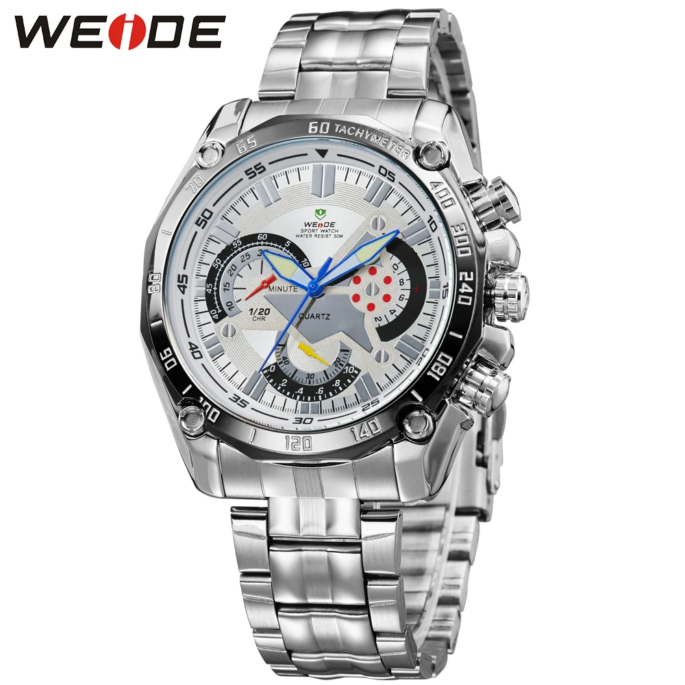 WEIDE Brand The Best Sell Men Sport Watch Japan Quartz Movement 3ATM Water Resistant White Dial With Stainless Steel Strap 1011