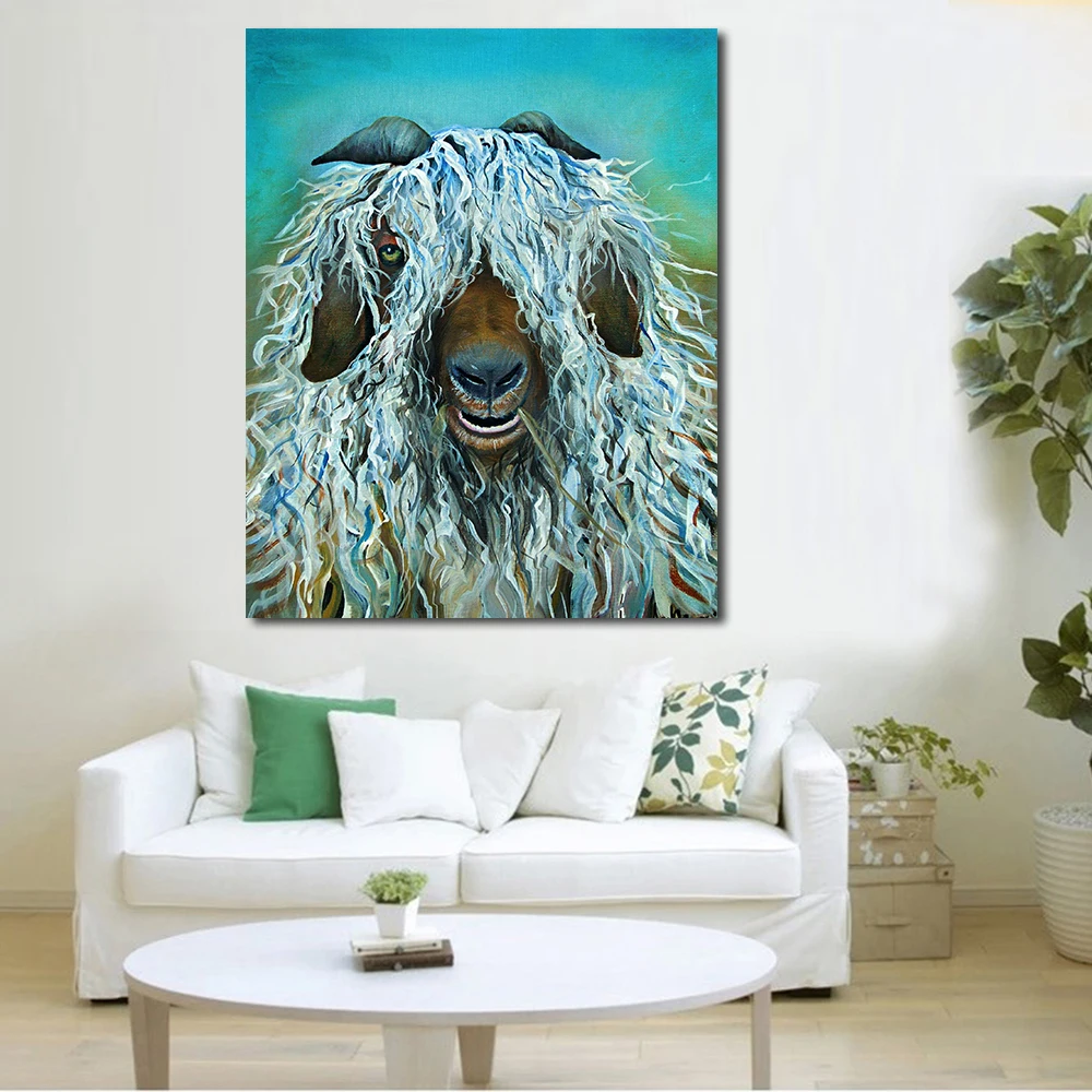 

JQHYART Abstract Painting Scruffy Sheep Wall Painting Print on Canvas for Home Decor Oil Painting Arts No Frame Wall Pictures