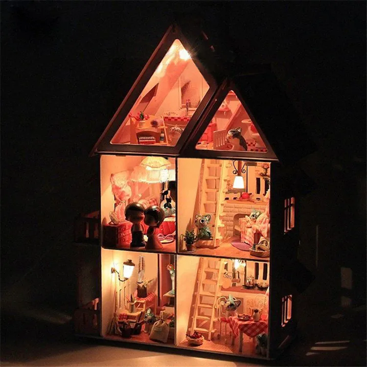 Кукольный дом с мебели ручной работы деревянный дом diy подарки на день рождения 3D Пазлы для взрослых и влюбленных дом мечты детей