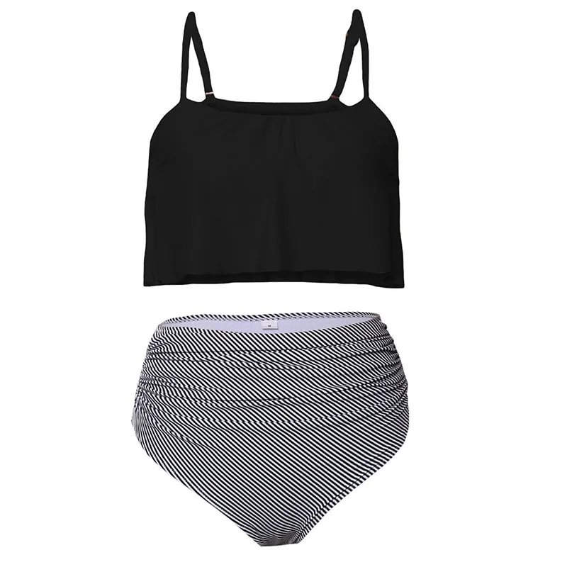 

High 2pcs/set Women Summer Swimsuit Tankinis Vest Strappy Ruffled Hem High Waist Panties DOG88