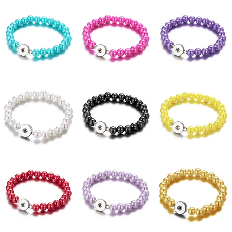 

Fashion Colorful Imitation pearls Beads snap Bracelets Elastic fit DIY 12mm snap buttons Jewelry Diameter 6cm AB0005